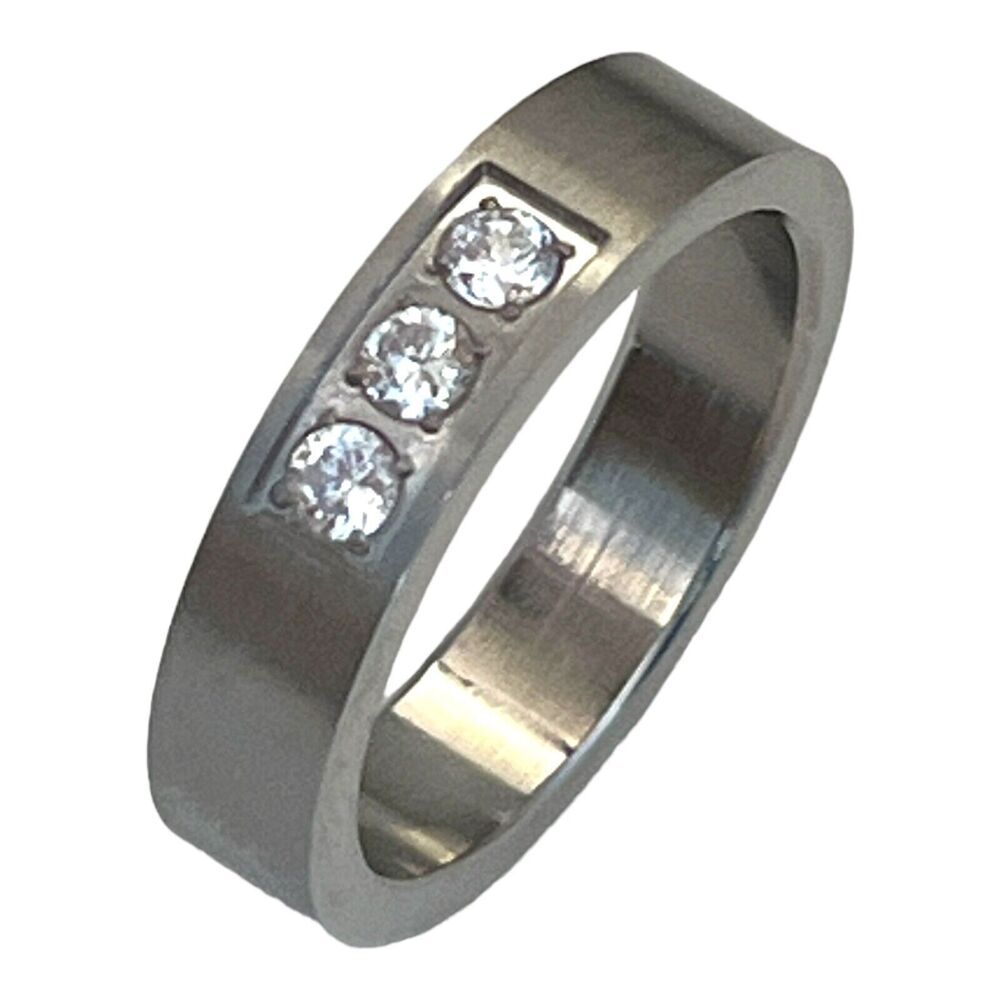 New Stainless Steel Ring Size 6 Crystal Accents - 5C